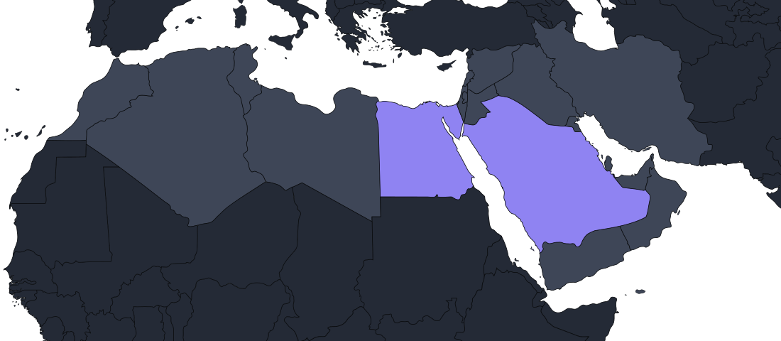 Map of the Middle East and North Africa with Egypt and Saudi Arabia highlighted